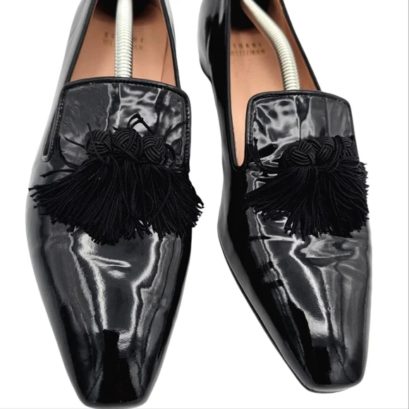 Stuart Weitzman Leather Square Toe Tassle Loafer Flats Black Size 8 - Picture 4 of 13